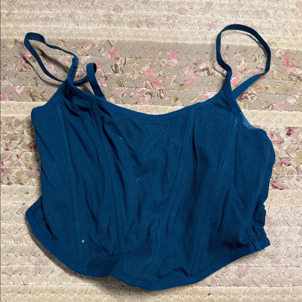 Women’s Blue Ribbed Spaghetti Strap Crop Top